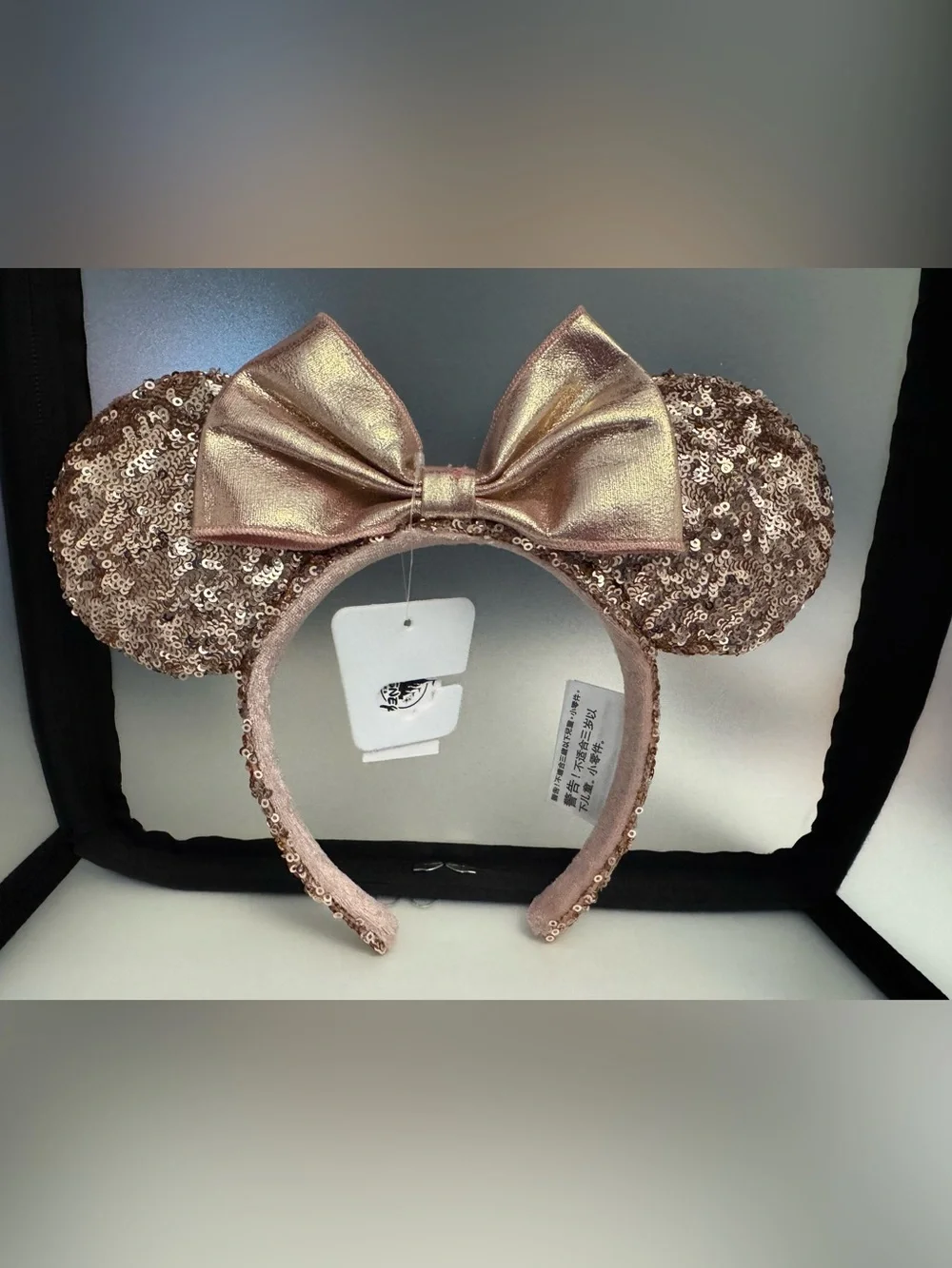 Disney Sequin Mouse Ear Headband with Metallic Bow - Rose Gold